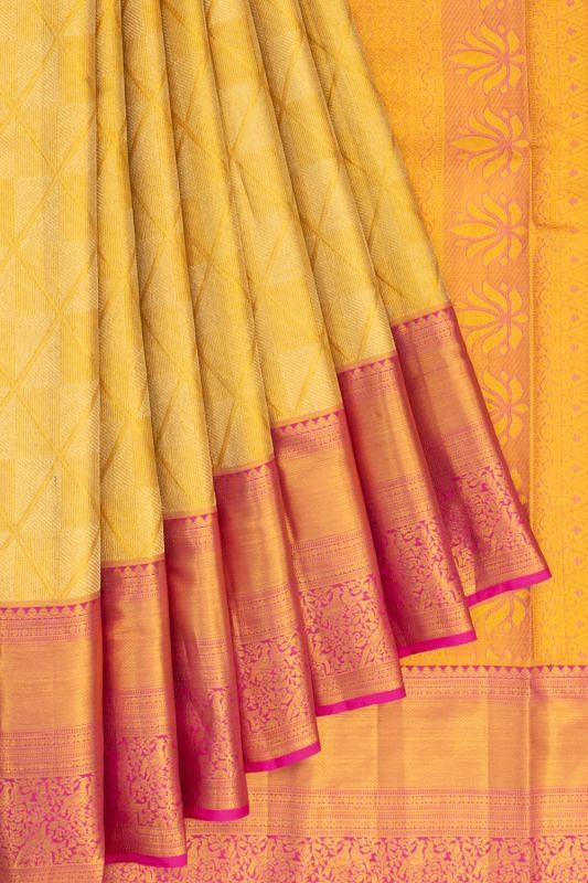 Taranga Kanchi Silk Tissue Geometrical Brocade Gold Saree