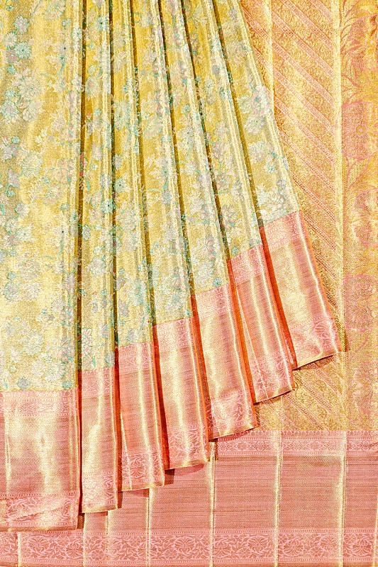 Kanchipuram Silk Tissue Brocade Gold Saree