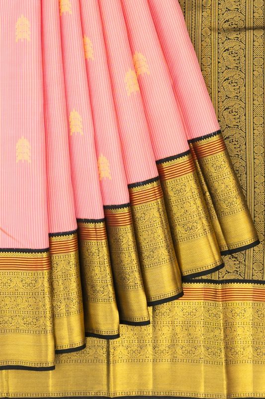 Kanchipuram Silk Vertical Lines And Butta Baby Pink Saree