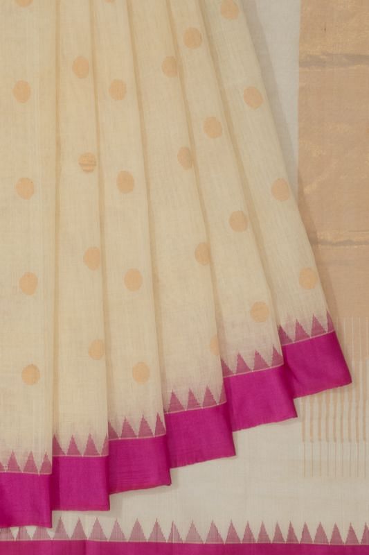 Ponduru Handspun Cotton Jamdani Butta Off White Saree