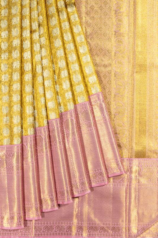 Kanchipuram Silk Tissue Brocade Gold Saree