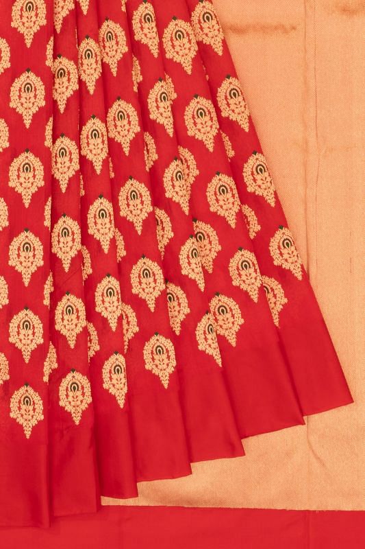 Pure Chanderi Silk Butta Red Saree