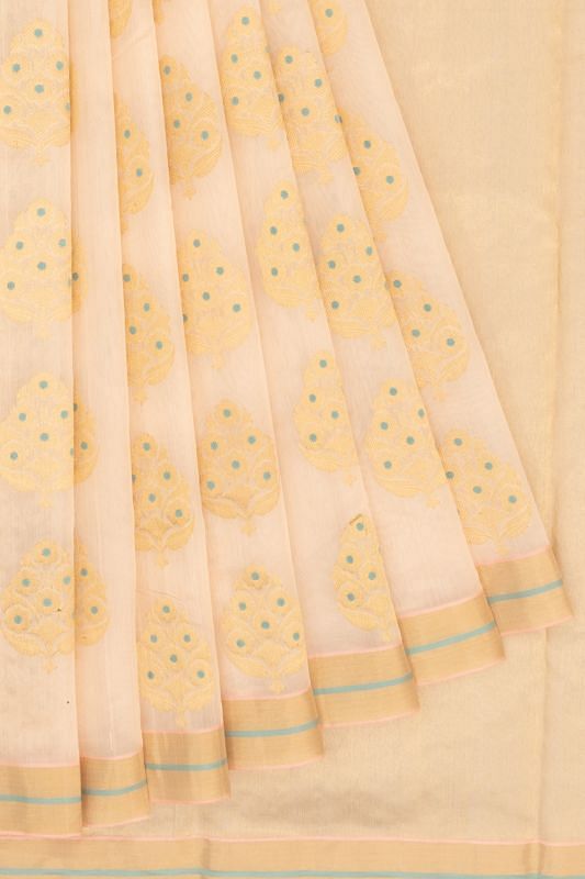 Pure Chanderi Silk Butta Cream Saree