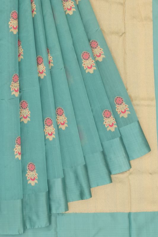 Pure Chanderi Silk Butta Aqua Blue Saree