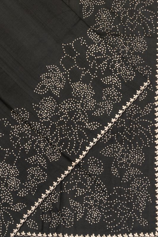 Tussar Plain Black Saree With Embroidery