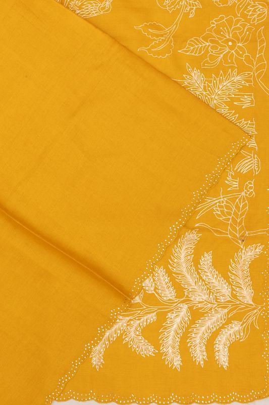 Tussar Plain Yellow Saree With Embroidery