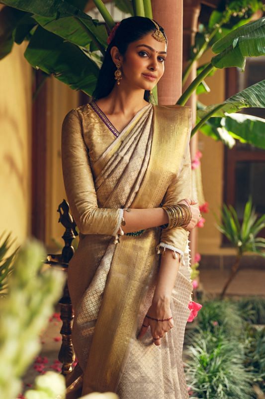 Kanchipuram Silk Tissue Brocade Cream Saree