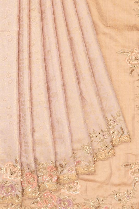 Kanchipuram Silk Tissue Brocade Baby Pink Saree With Zardosi Border