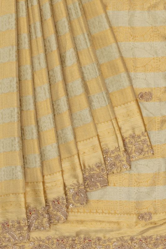 Kanchipuram Silk Tissue Brocade Gold And Silver Saree With Zardosi Border