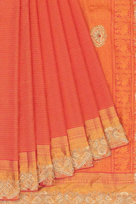 Kanchipuram Silk Brocade Dual Tone Pink And Red Saree With Zardosi Work Border