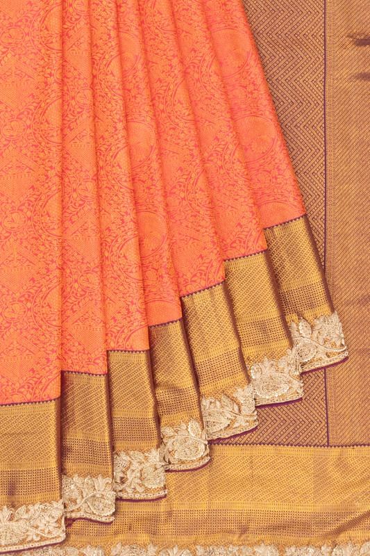 Kanchipuram Silk Brocade Pink Saree With Zardosi Work Border