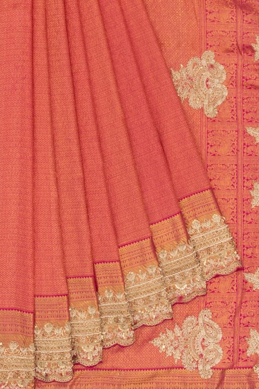 Kanchipuram Silk Brocade Pink Saree With Zardosi Work Border