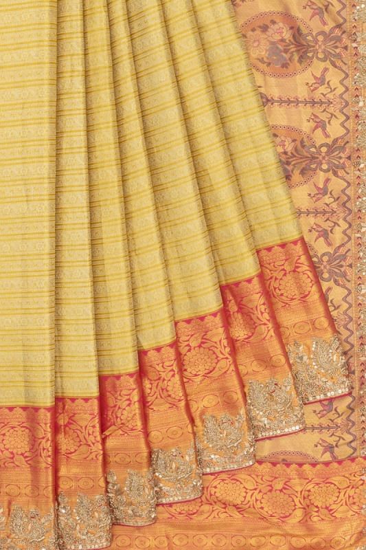 Kanchipuram Silk Tissue Brocade Gold Saree With Zardosi Work