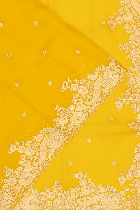 Organza Embroidery Butta Yellow Saree