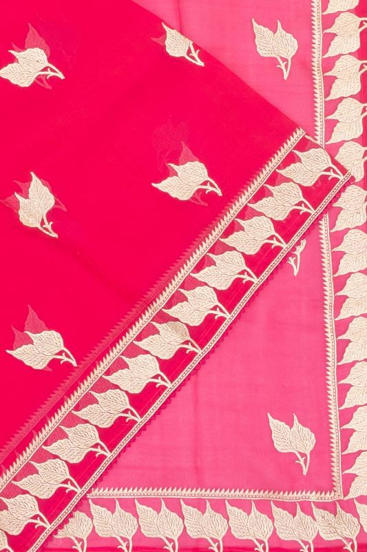 Organza Embroidery Butta Pink Saree