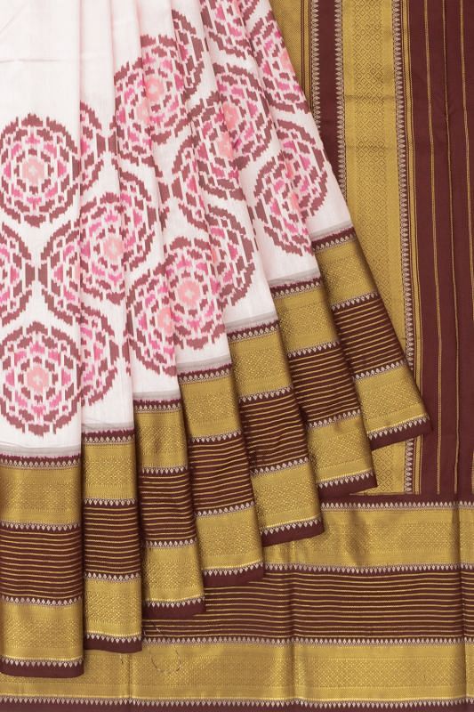 Kanchipuram Silk Ikat Half-N-Half Baby Pink Saree