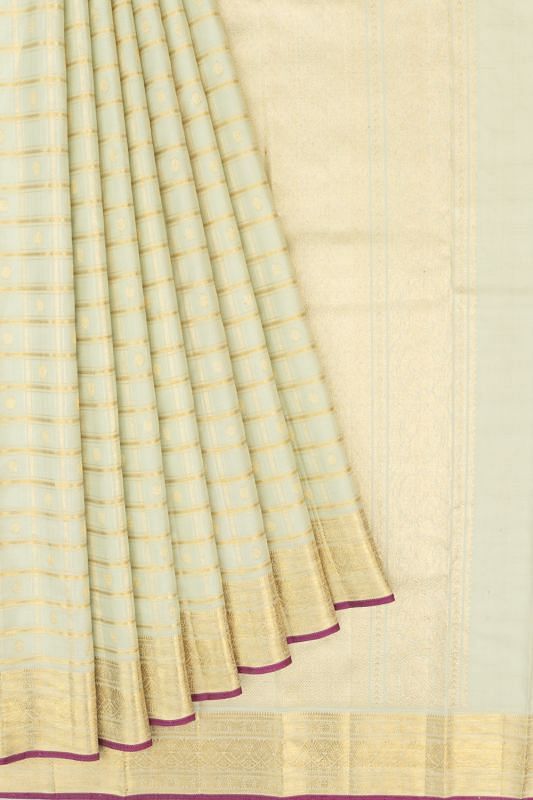 Kanchipuram Silk Checks And Butta Pastel Blue Saree