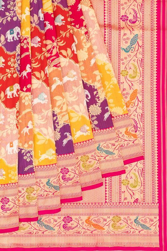 Banarasi Silk Shikargah Jaal Rangkat Pink Saree