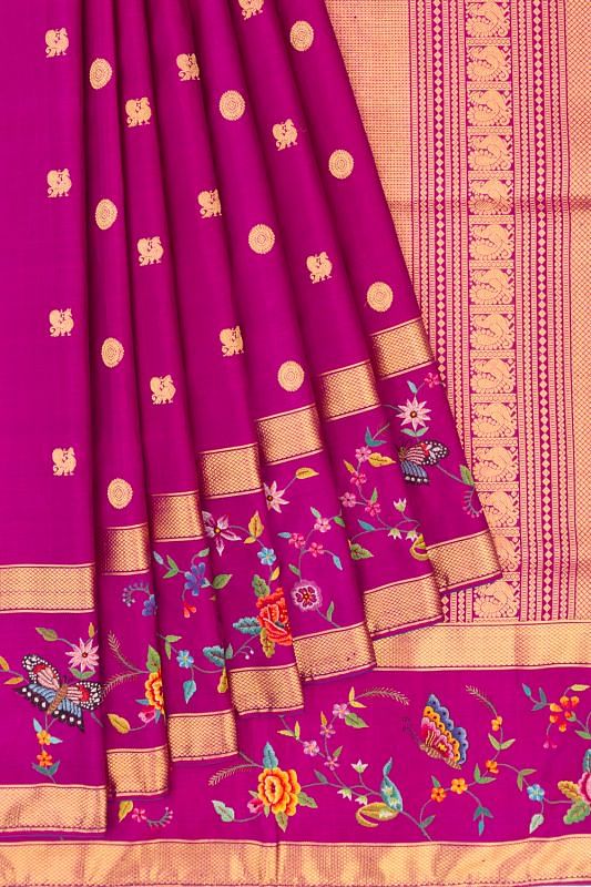 Petit Point X Kanchipuram Silk Butta Purple Saree