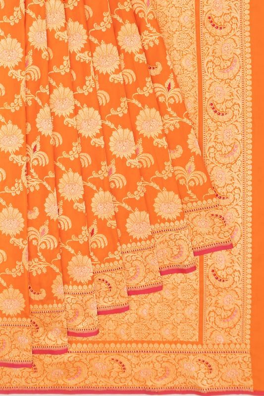 Banarasi Silk Kadwa Jaal Orange Saree