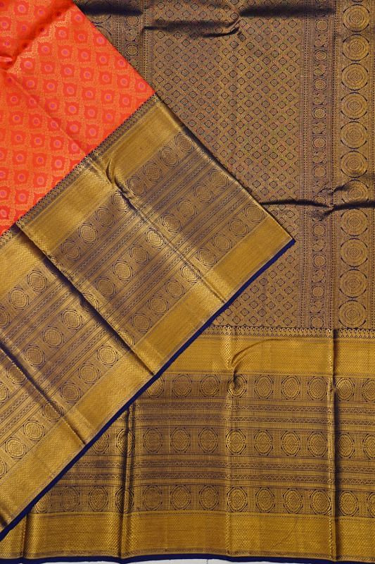 Kanchipuram Silk Brocade Orange Saree