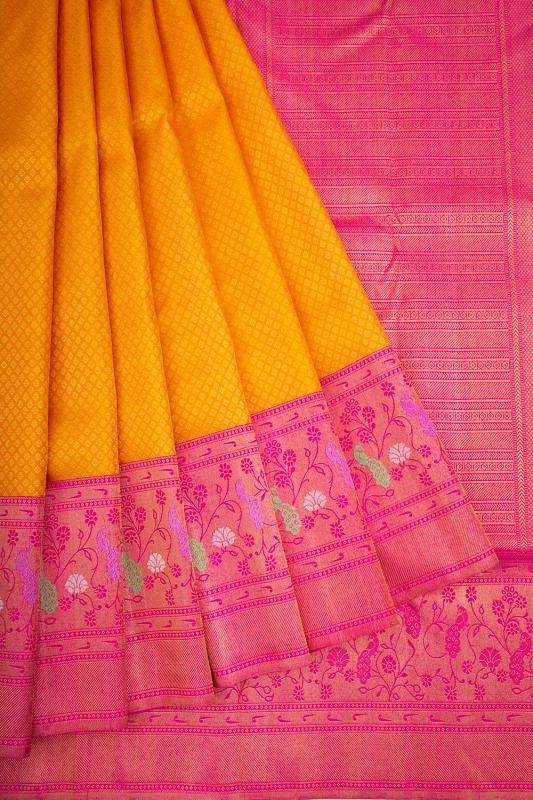 Kanchipuram Silk Brocade Mustard Yellow Saree