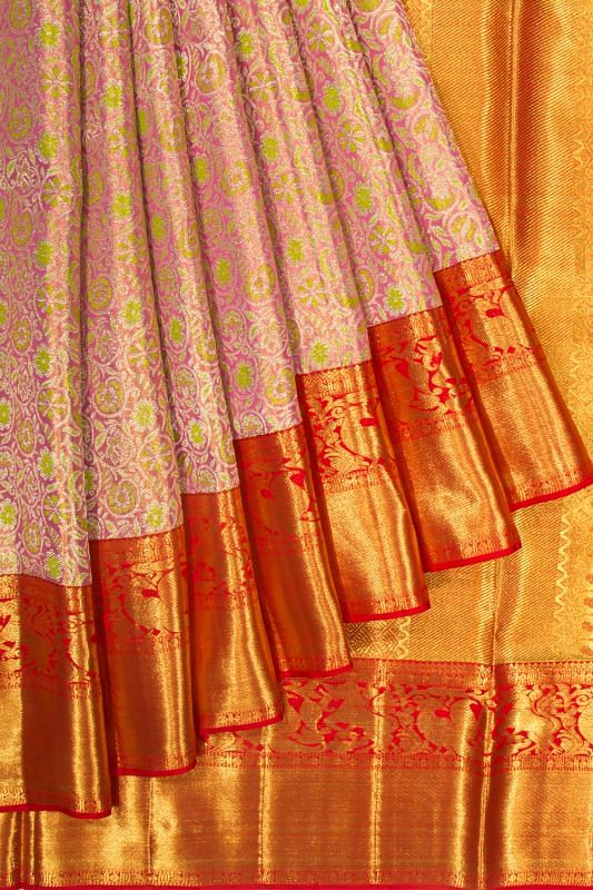 Kanchipuram Silk Tissue Jaal Pink Saree