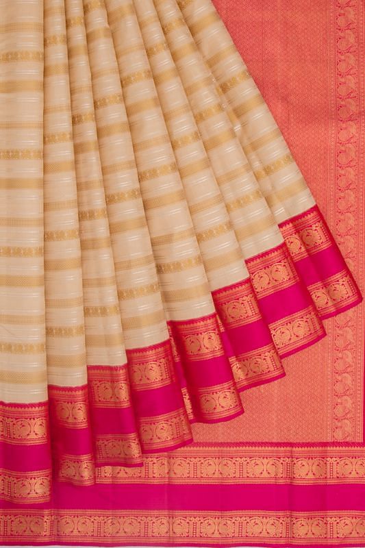 Kanchipuram Silk Lines Cream Saree