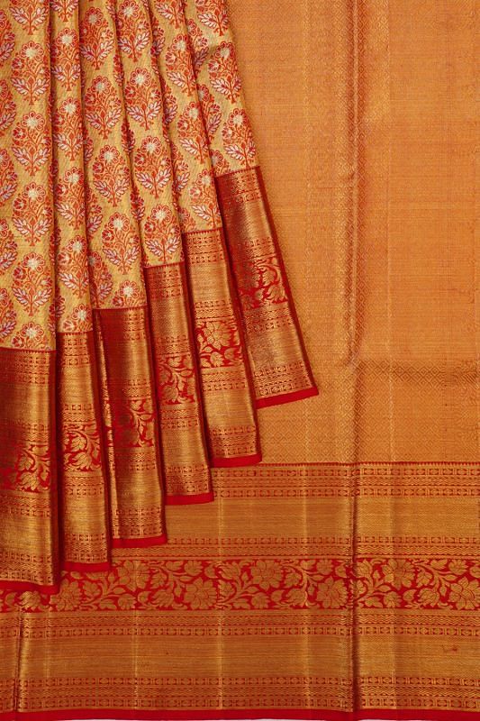 Kanchipuram Silk Tissue Brocade Red Saree