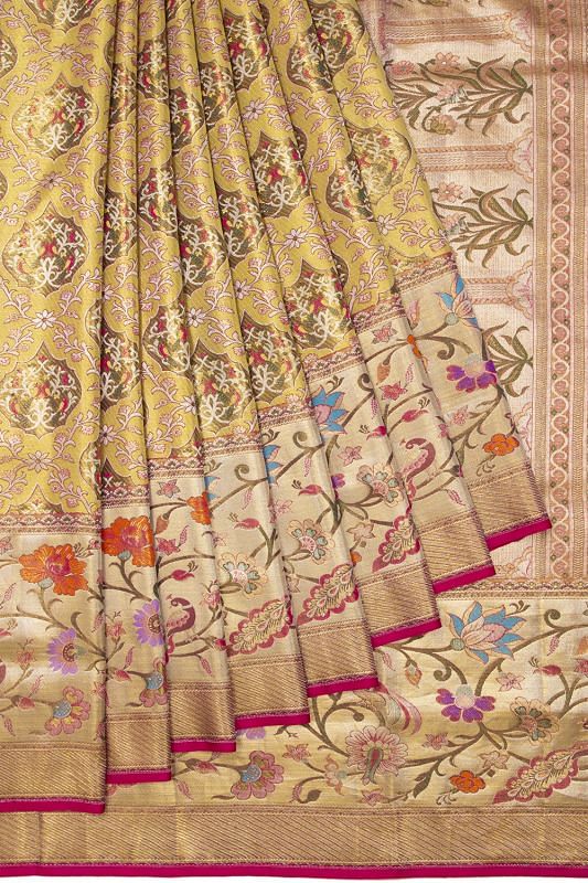 Kanchipuram Silk Tissue Brocade Gold Saree