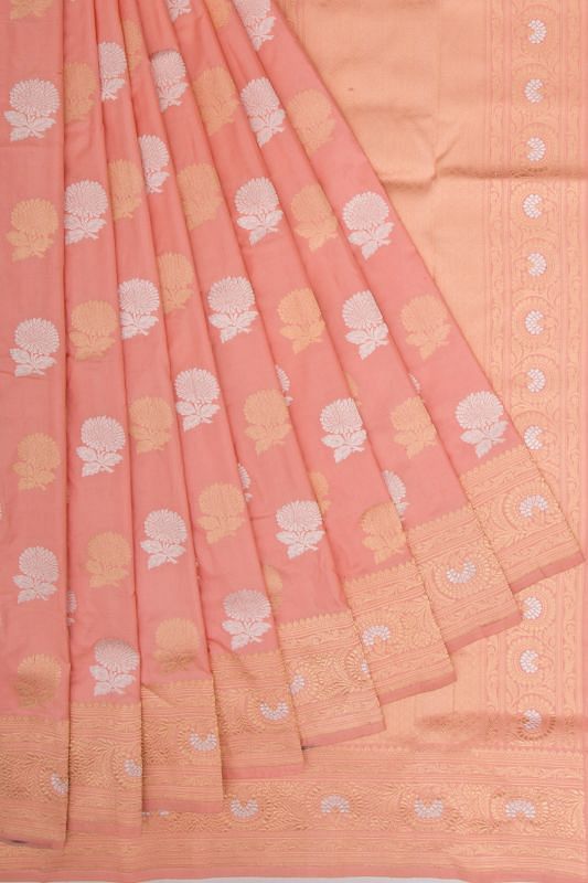 Banarasi Silk Kadwa Butta Peach Saree