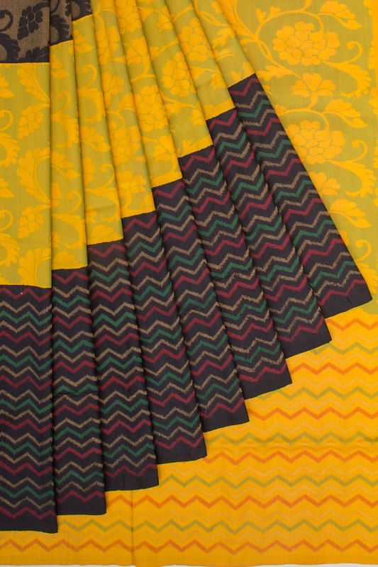 Uppada Silk Jamdani Black And Yellow Saree