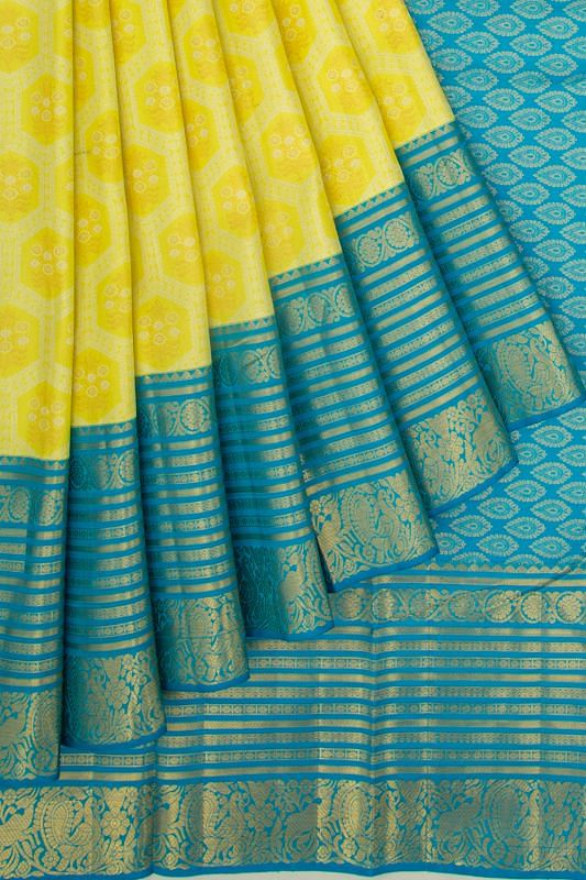 Kanchipuram Silk Brocade Lemon Yellow Saree