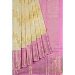 Kanchipuram Silk Jaal Cream Saree | Kankatala