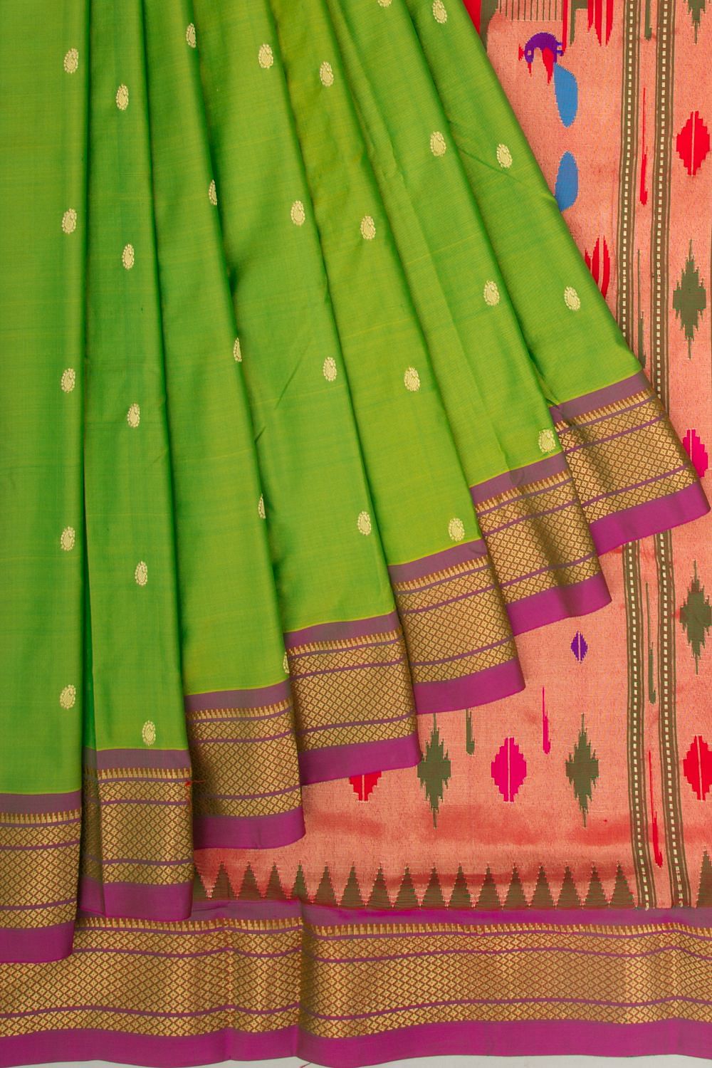 Kanchipuram Silk Checks And Butta Mehendi Green Saree | Kankatala