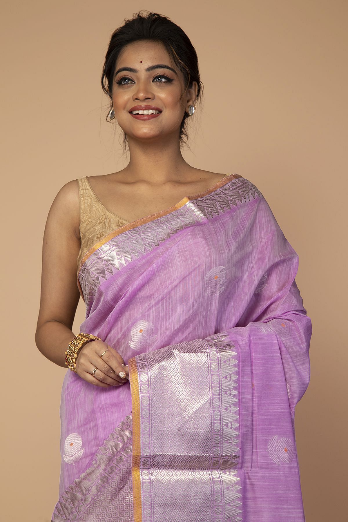 Kanchipuram Linen Butta Lavender Saree