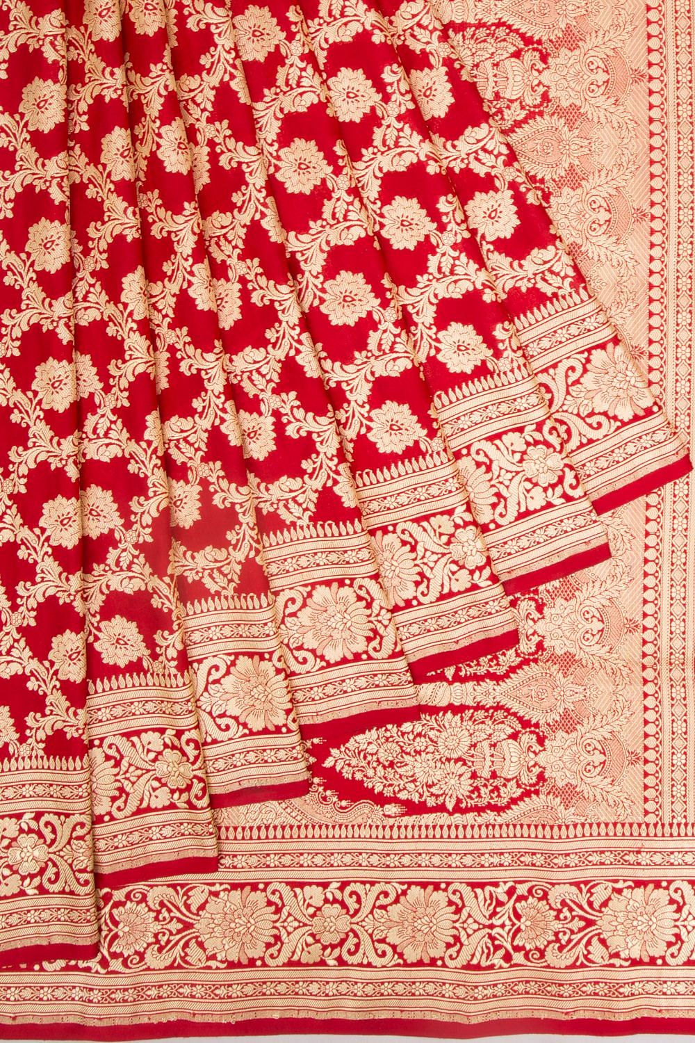 Red Handwoven Banarasi Kadhua Silk Saree - Shivangi Kasliwal