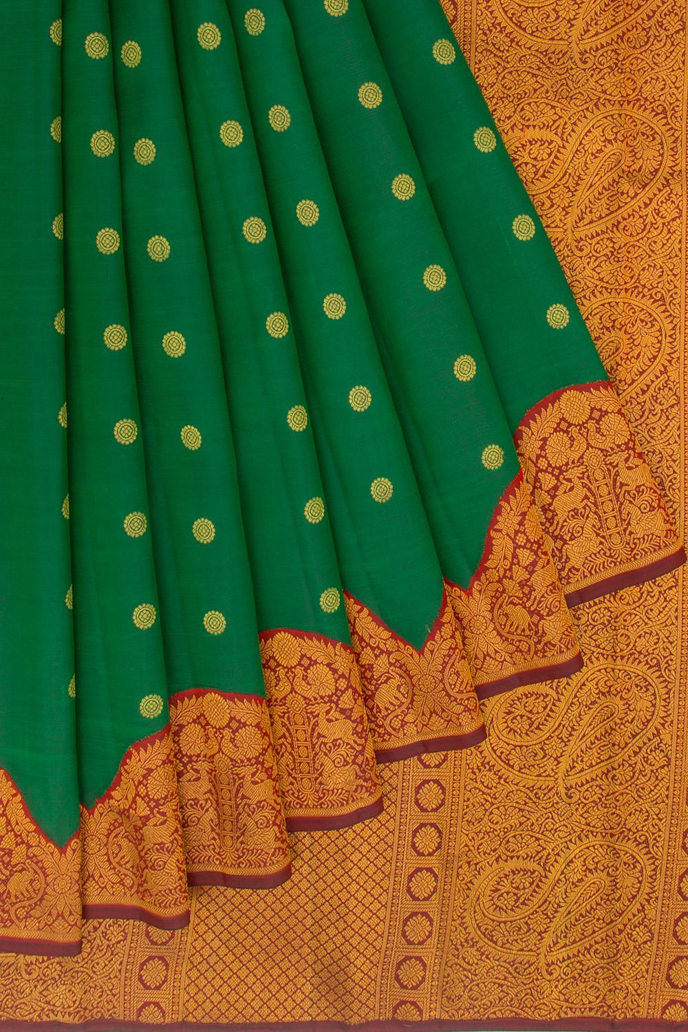 Kanchipuram Silk Butta Dark Green Saree | Kankatala