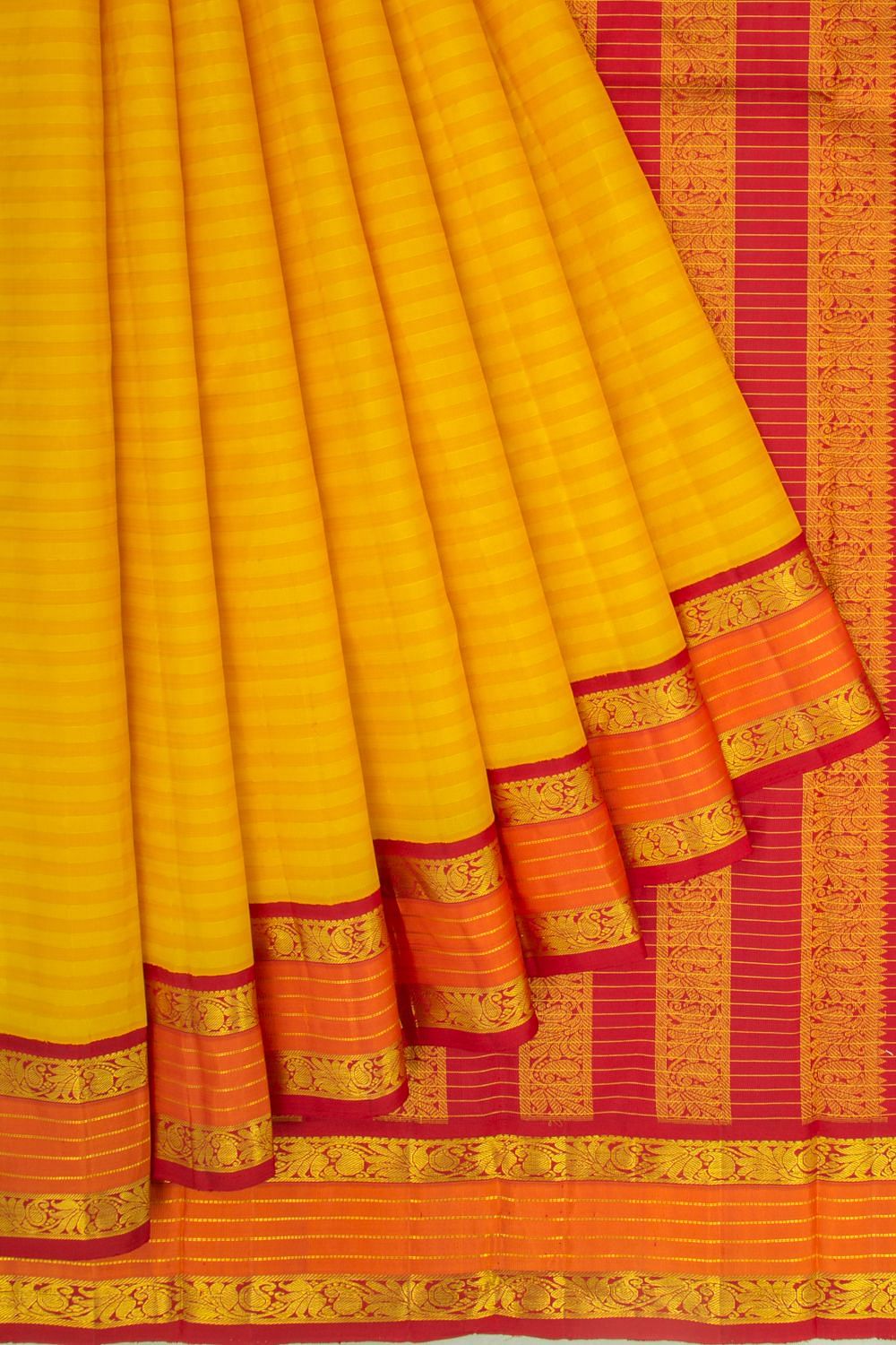 Gold Tissue Kanjivaram Silk Saree With Stripes Pattern | Singhania's