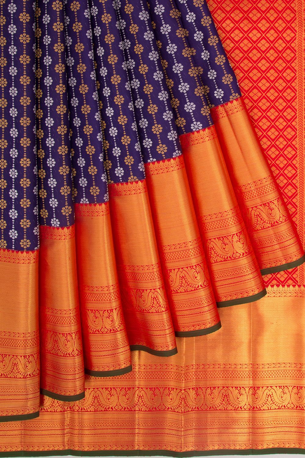 Buy Orange & Blue - Silk Cotton with plain body & Contrast Zari Border  online | T. Nagar from ShrusEternity