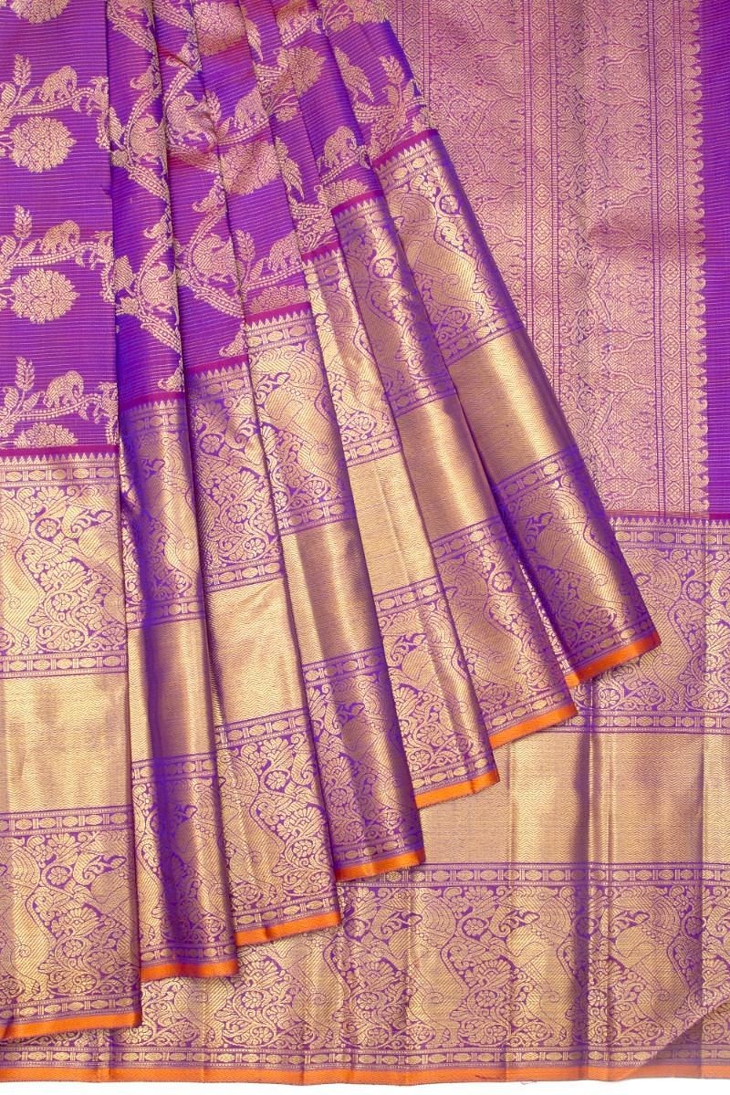 Buy Purple Kanchipuram Silk Saree with pure zari-The S studio