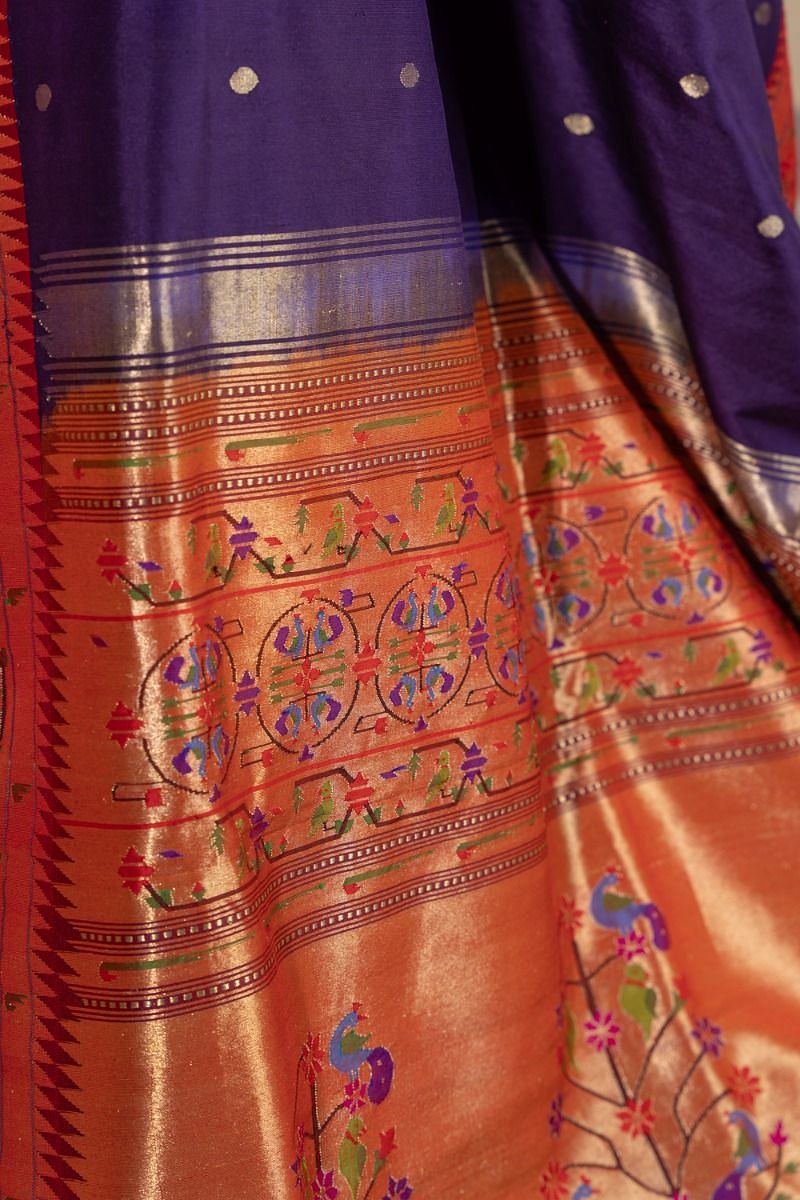 Buy Blue Zari Woven Paithani Silk Saree