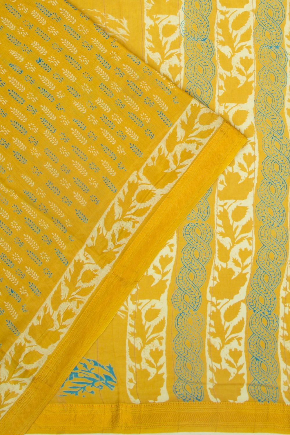 Chanderi Silk Batik Printed Yellow Saree | Kankatala