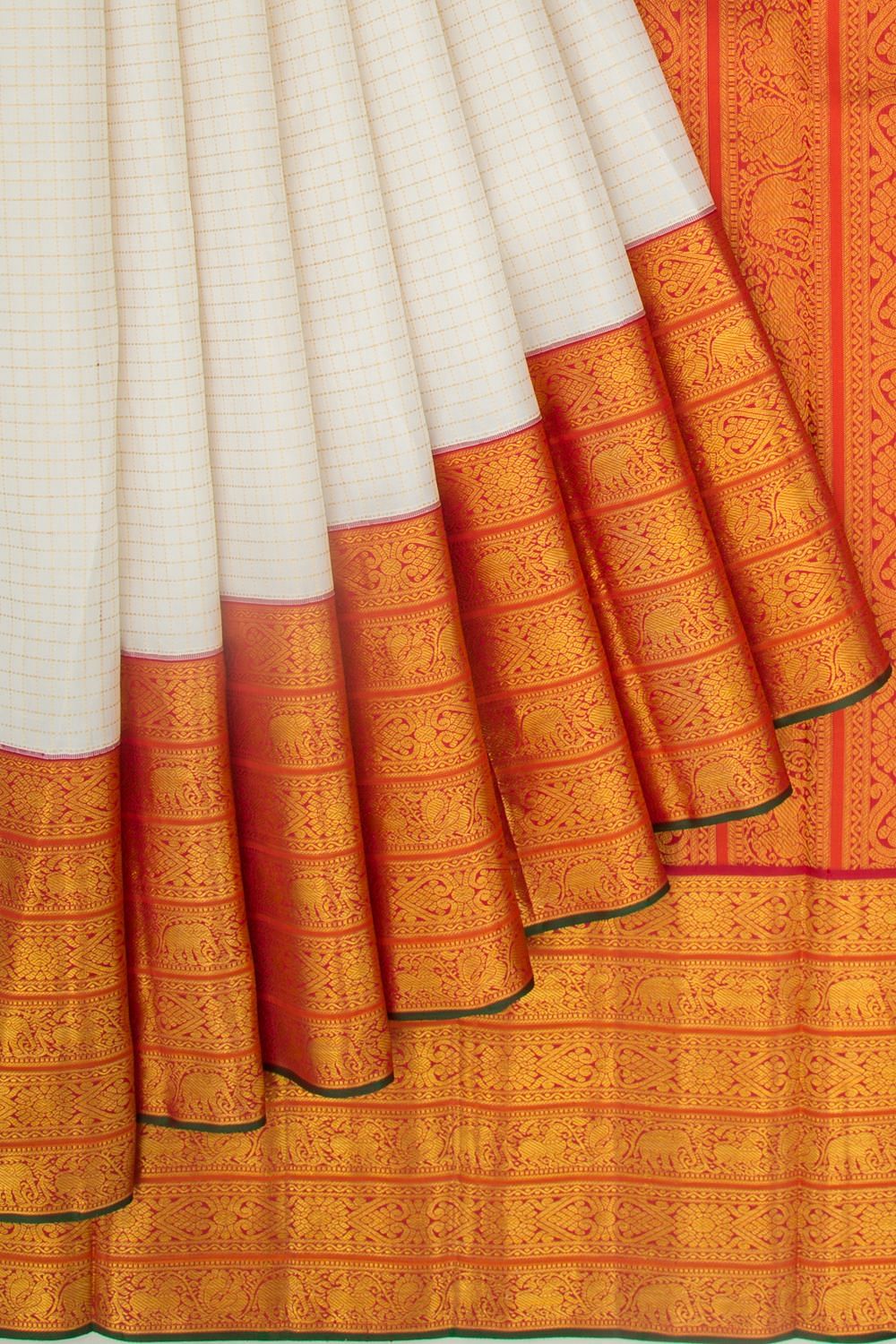 Richa White-Red Kanchipuram Silk Saree – Zariknyaa