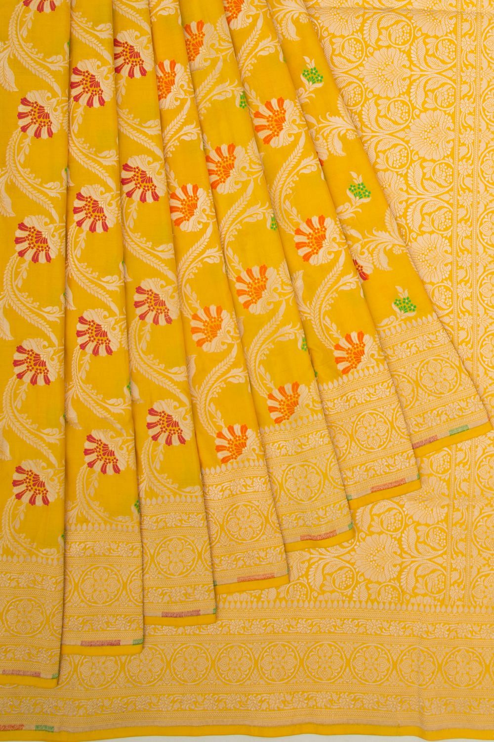 Banarasi Silk Jaal Yellow Saree | Kankatala