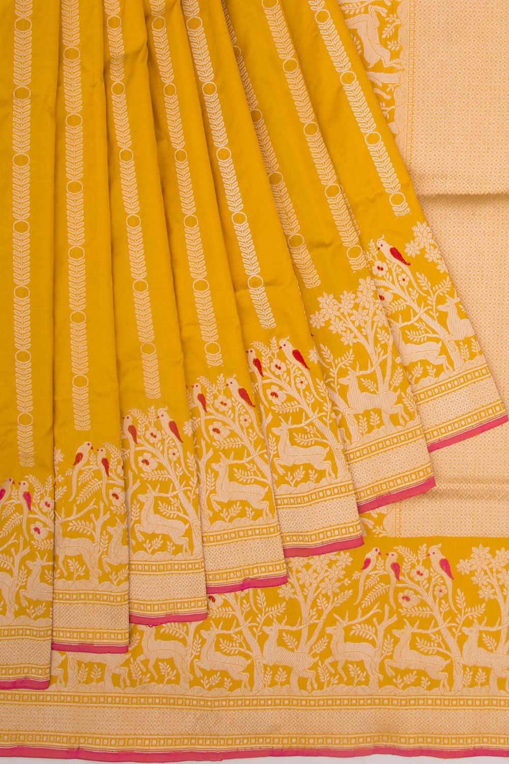 Banarasi Silk Vertical Lines Mustard Yellow Saree | Kankatala
