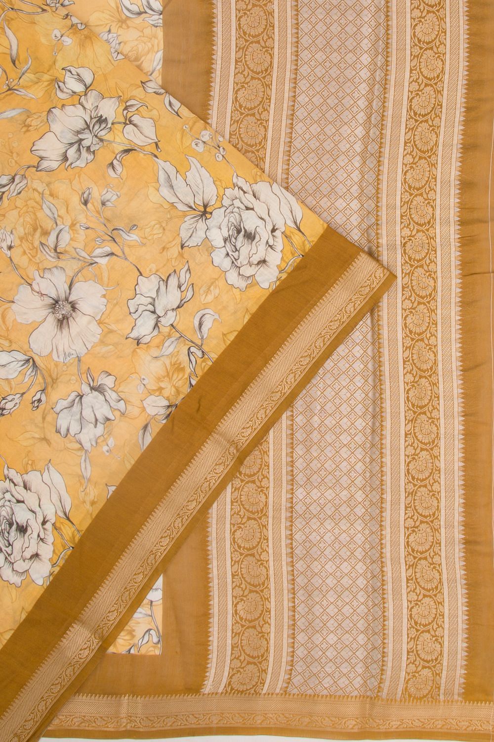 Chanderi Silk Floral Printed Yellow Saree | Kankatala