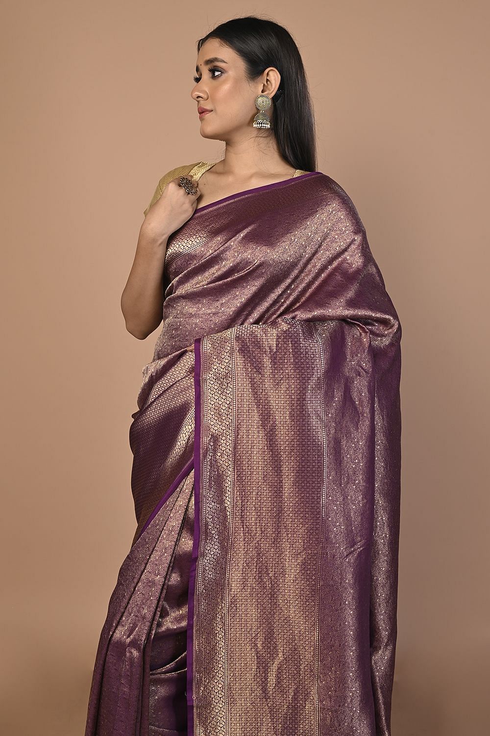 Buy roomie fashion Woven Kanjivaram Pure Silk Purple Sarees Online @ Best  Price In India | Flipkart.com