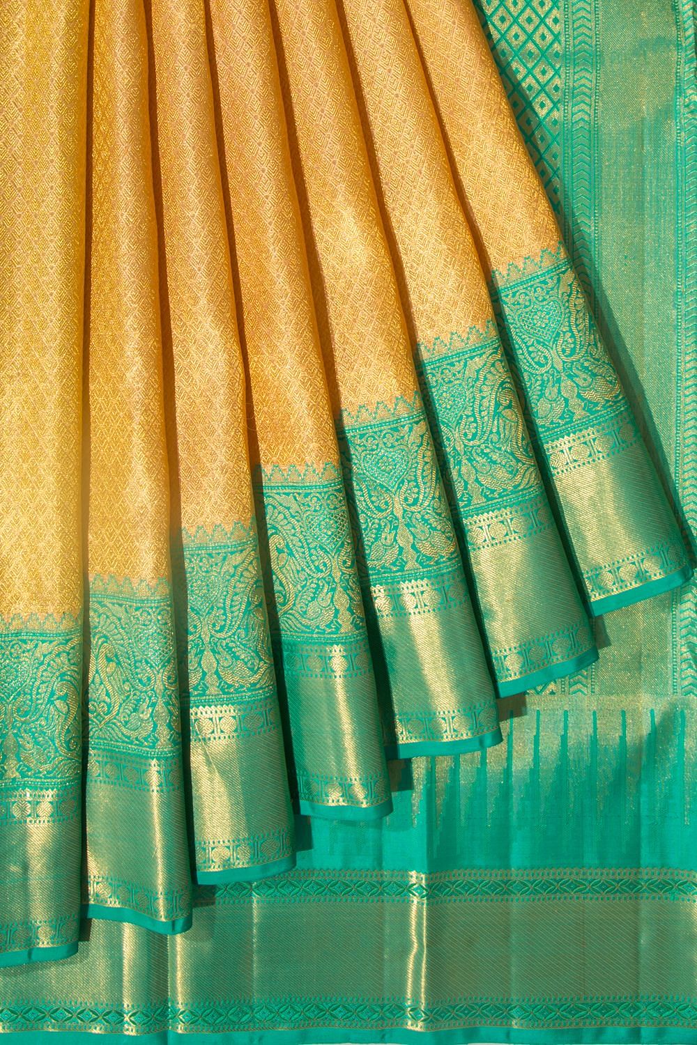 Kanchipuram Silk Tissue Brocade Cream Saree | Kankatala