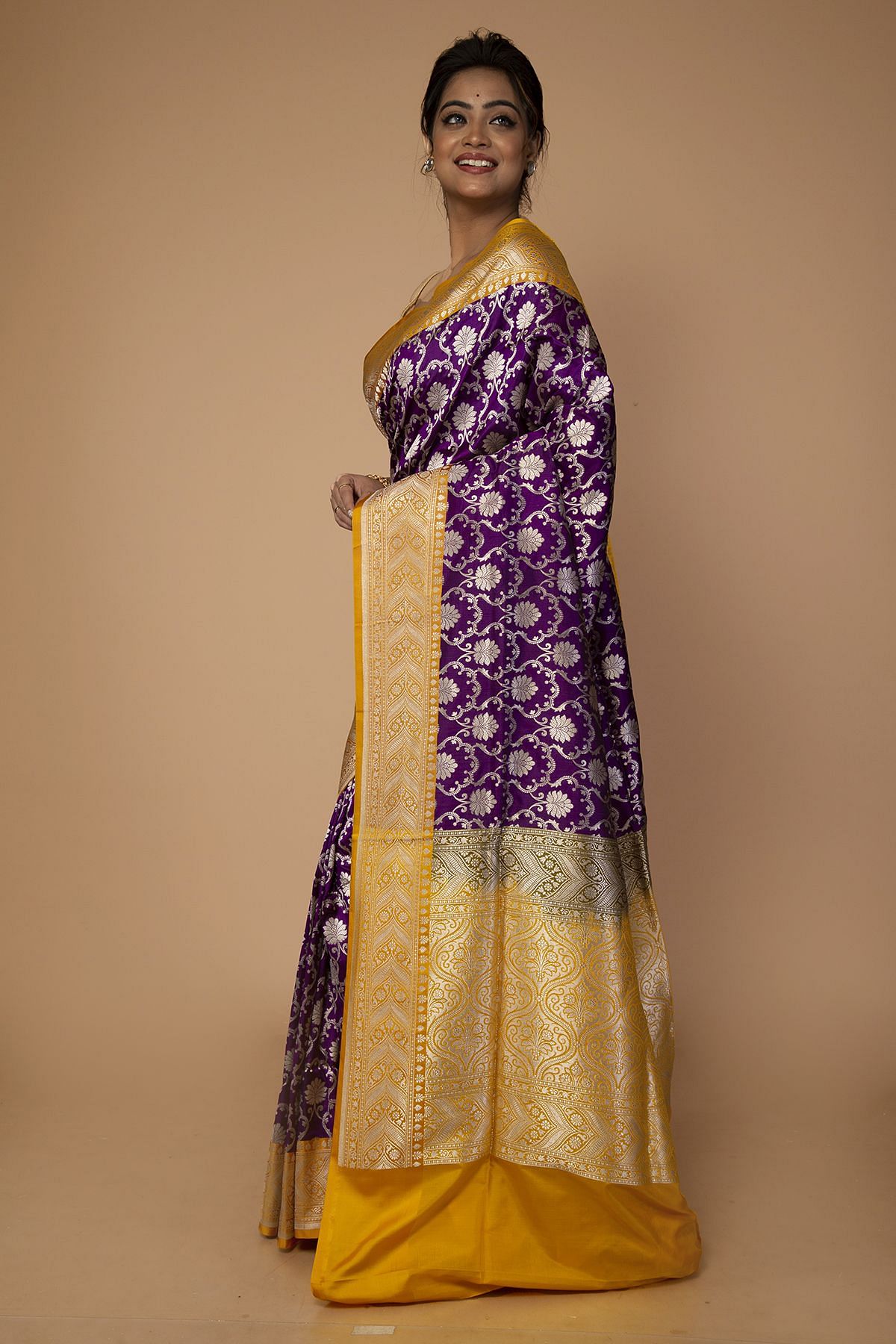 Purple Color Silk Wedding Wear Saree